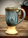 Hand thrown stoneware pottery mug Pedestal Style Volcano Blue Premier Collection