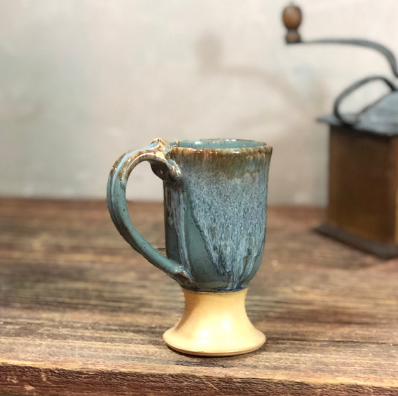 Hand thrown stoneware pottery mug Pedestal Style Volcano Blue Premier Collection