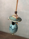 Hand Thrown Stoneware Pottery Mini Bird House Volcano Blue hummingbird finch