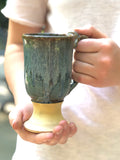 Hand thrown stoneware pottery mug Pedestal Style Volcano Blue Premier Collection