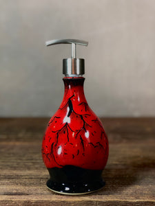 Handthrown Stoneware Soap Lotion Dispenser Pump Saigon Red Black