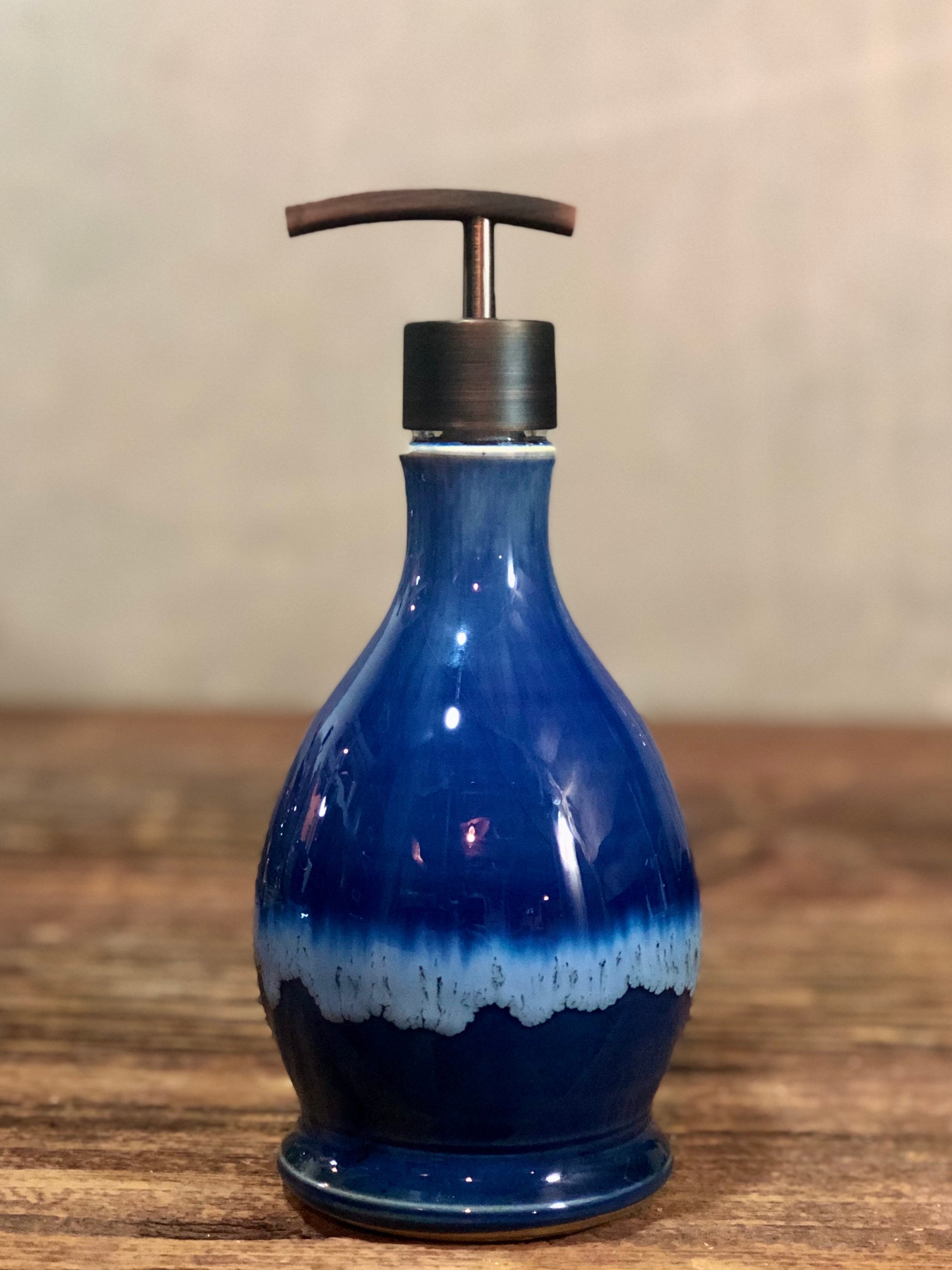 Porcelain Sculpted Soap high quality Dispenser / Handmade Green and Blue Glazed Lotion Dispenser