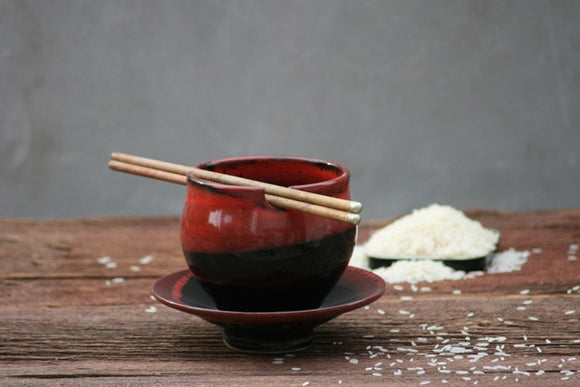 Rice Chopstick Bowl with Saucer Saigon Red