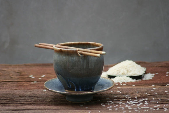 Rice Chopstick Bowl with saucer Volcano Blue