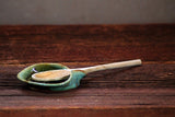 Stoneware pottery spoon rest Rainbow Trout Green Turquoise tone