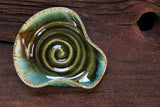 Stoneware pottery spoon rest Rainbow Trout Green Turquoise tone