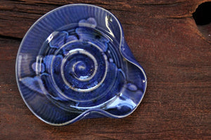 Stoneware Pottery Spoon Rest Snowflake Blue