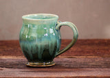 Hand thrown stoneware pottery mug Rainbow Trout green Barrel style