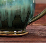 Hand thrown stoneware pottery mug Rainbow Trout green Barrel style