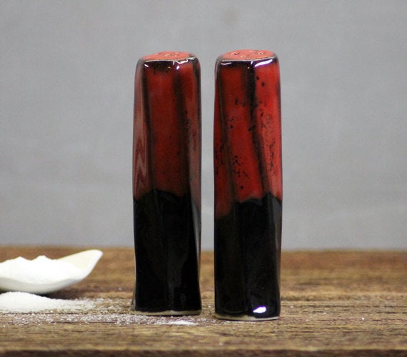 Stoneware pottery Salt and Pepper Shaker set Saigon Red Tall