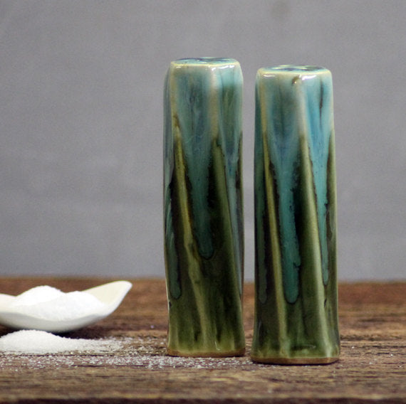 Stoneware pottery Salt and Pepper Shaker set Rainbow Trout Tall