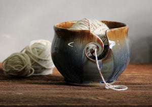 Yarn Bowl hand thrown stoneware Volcano Blue grey knitting crochet