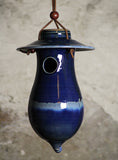 Hand Thrown Stoneware Pottery Bird House Snowflake Blue Cobalt