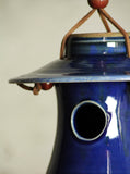 Hand Thrown Stoneware Pottery Bird House Snowflake Blue Cobalt
