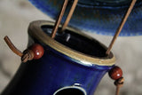 Hand Thrown Stoneware Pottery Bird House Snowflake Blue Cobalt