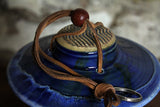 Hand Thrown Stoneware Pottery Bird House Snowflake Blue Cobalt