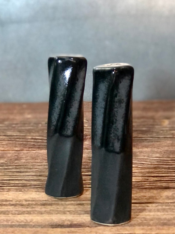 Stoneware pottery Salt and Pepper Shaker set Tourmaline Black Tall